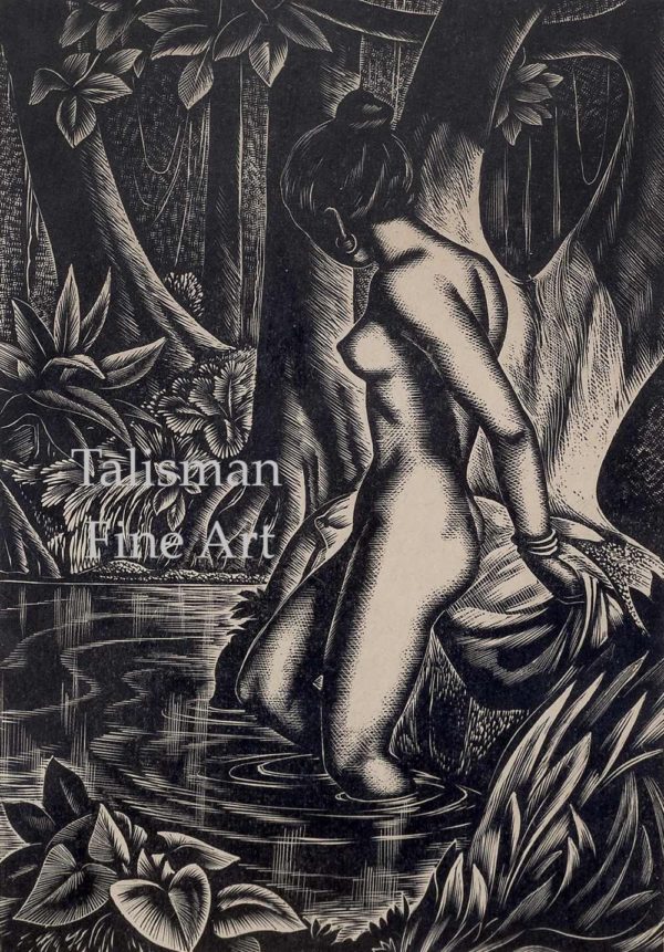 John Buckland Wright, Bather Laos, (Love Night) wood engraving (We have more Buckland Wright)