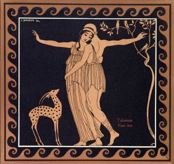 George Barbier Pochoir of Tamara Karsavina and Vaslav Nijinsky in Daphnis and Chloe