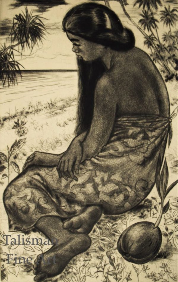 Jacques Boullaire, Vahine Tahiti etching, (we have more works by Boullaire)