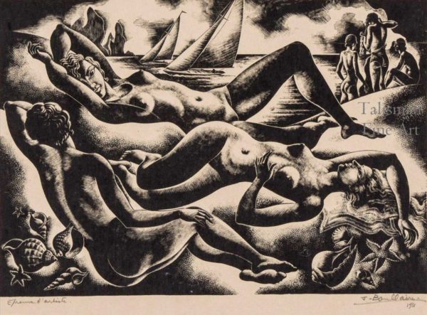 Jacques Boullaire, Bathers with Sailboats. (We have more works by Jacques Boullaire)