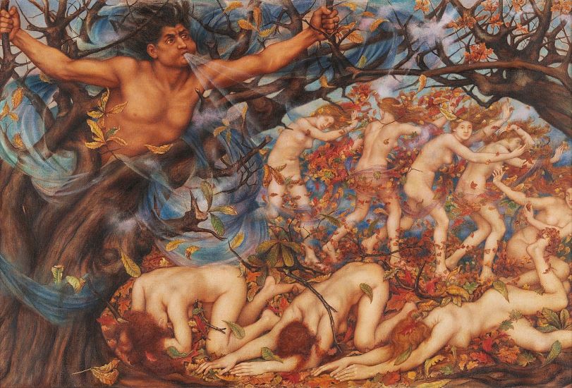 Evelyn De Morgan Boreas and the Fallen Leaves 1910 14 - Talisman Fine Art & Talisman Symbolist Studies