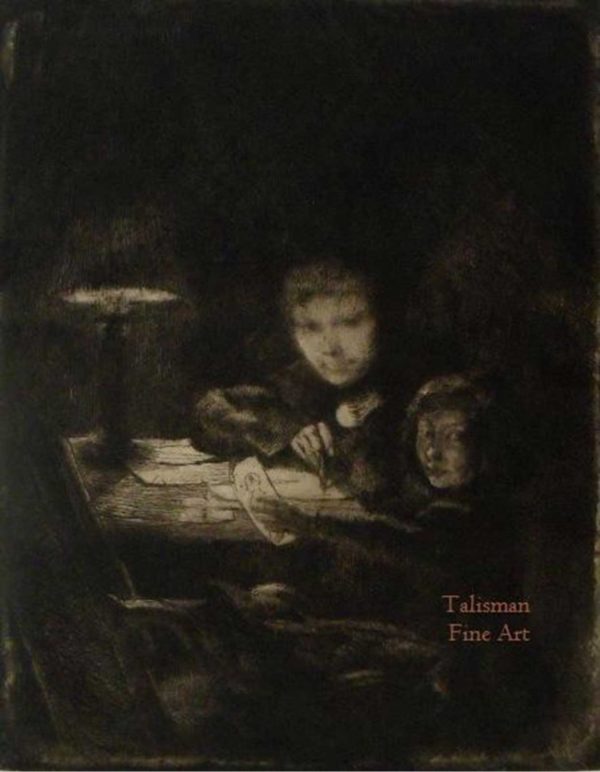 Albert Besnard etching - La Lecture Sous la Lampe (1928)