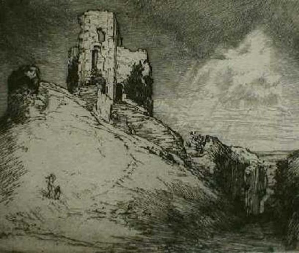 Alfred Bentley, Ruined Castle, Drypoint Etching