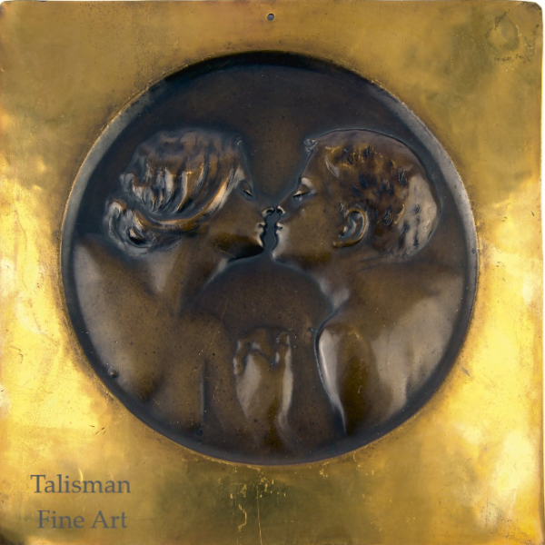 Hans Christiansen, The Kiss, (Der Kuss), bronze and brass relief (We have more work by Christiansen)