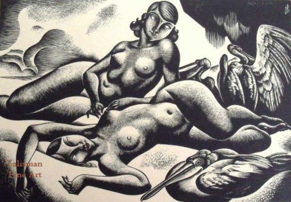 Jacques Boullaire - Two Nudes with Pelicans. (We have more works by Jacques Boullaire)
