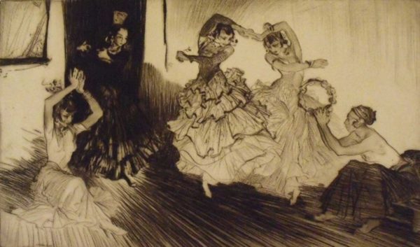 William Russell Flint - 'Clatter and Whirl, Granada' Drypoint Etching