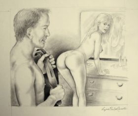 Lynn Paula Russell original signed drawing for sale of Submissions (i) for Februs Magazine