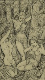 John Buckland Wright drawing Three Figures in Woodland