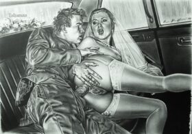 Michael McColm erotic drawing – After the Wedding – or On the Way to